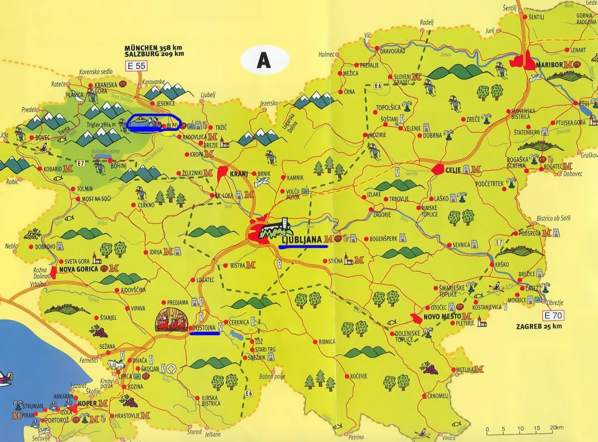 แผนที่ของสโลเวเนียเที่ยวชมสถานที่